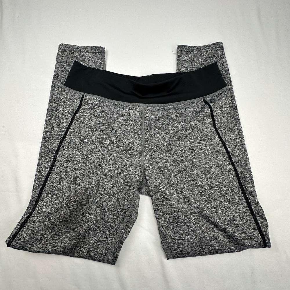 Universal Fashion Women XL Gray Space Dye Athletic Leggings Black Trim Heathered